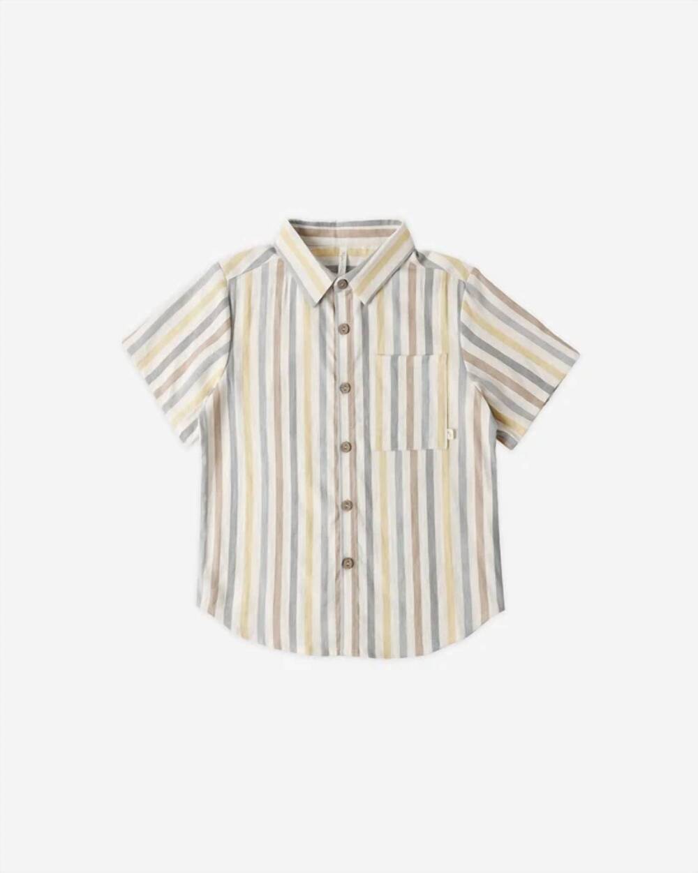 NEW RYLEE + CRU kid's collared short sleeve shirt in valencia stripe/ natural